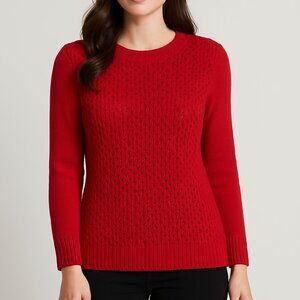 STYLUS Open Knit Crew Neck Sweater, Size M, Red